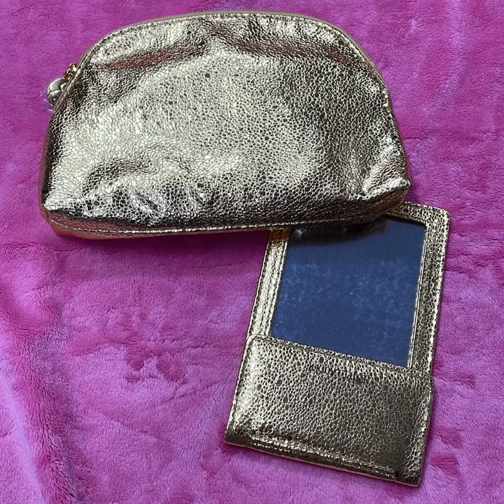 Estee Lauder Gold Cosmetic Bag & Mirror NWOT - Picture 3 of 6